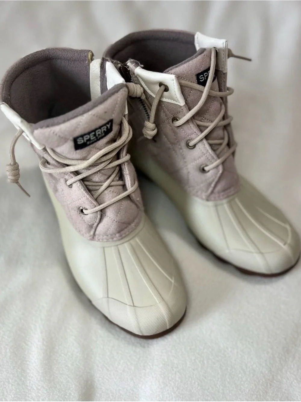 Sperry Women's Quilted Light Pink and Cream Duck Boots